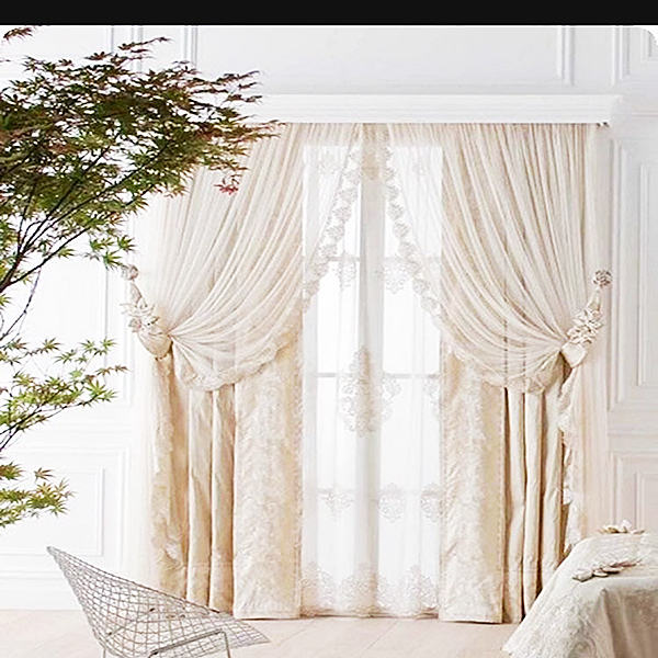 Off White Curtain With Net Layer
